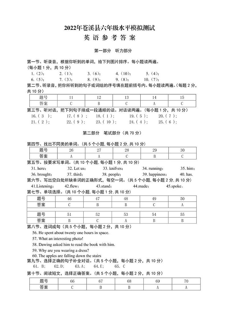 四川省广元市苍溪县2021-2022学年六年级下学期学业水平模拟英语试题（无听力）01