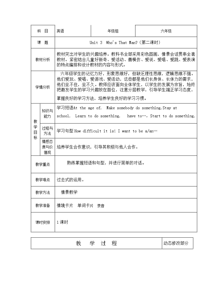 陕旅版小学英语六下 Unit3 Who's That Man？ partB 教案01