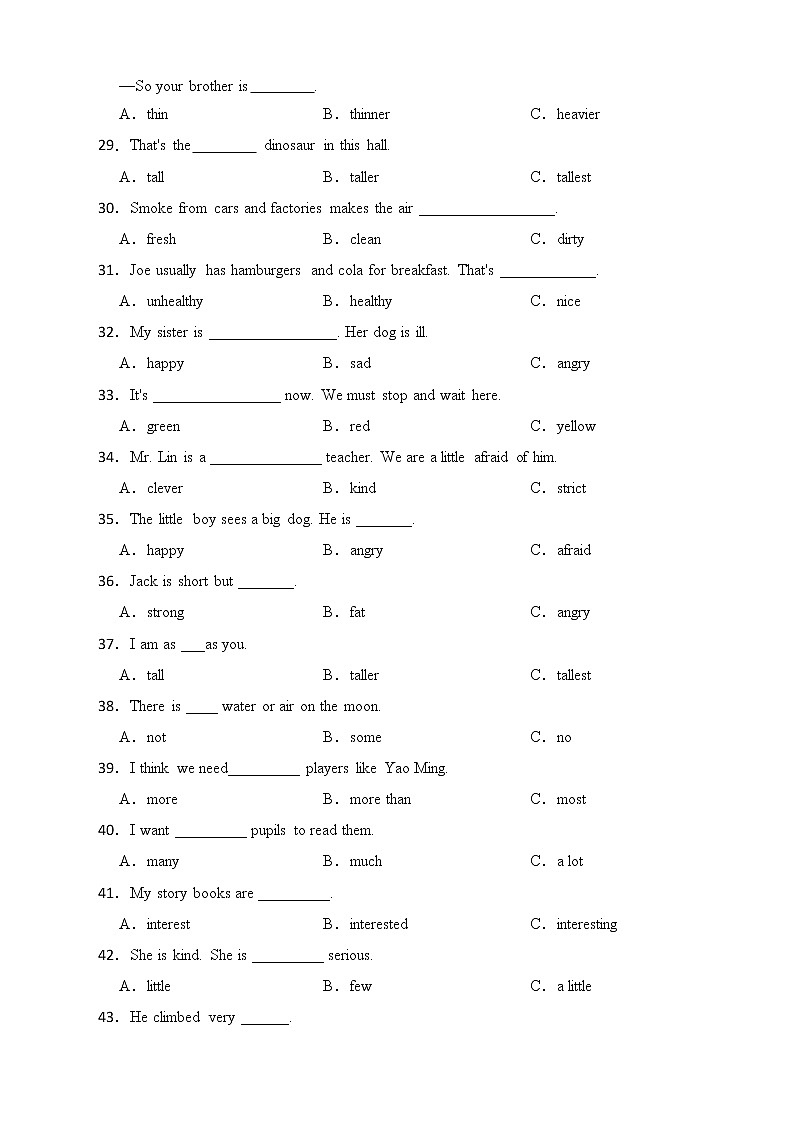备考2022年小升初英语专题复习（语法专练）：形容词第3页
