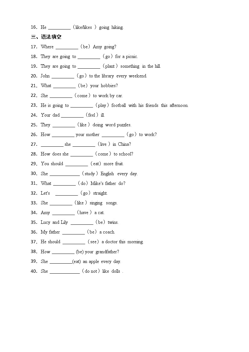 2022年小升初英语专题复习（语法专练）：动词第2页