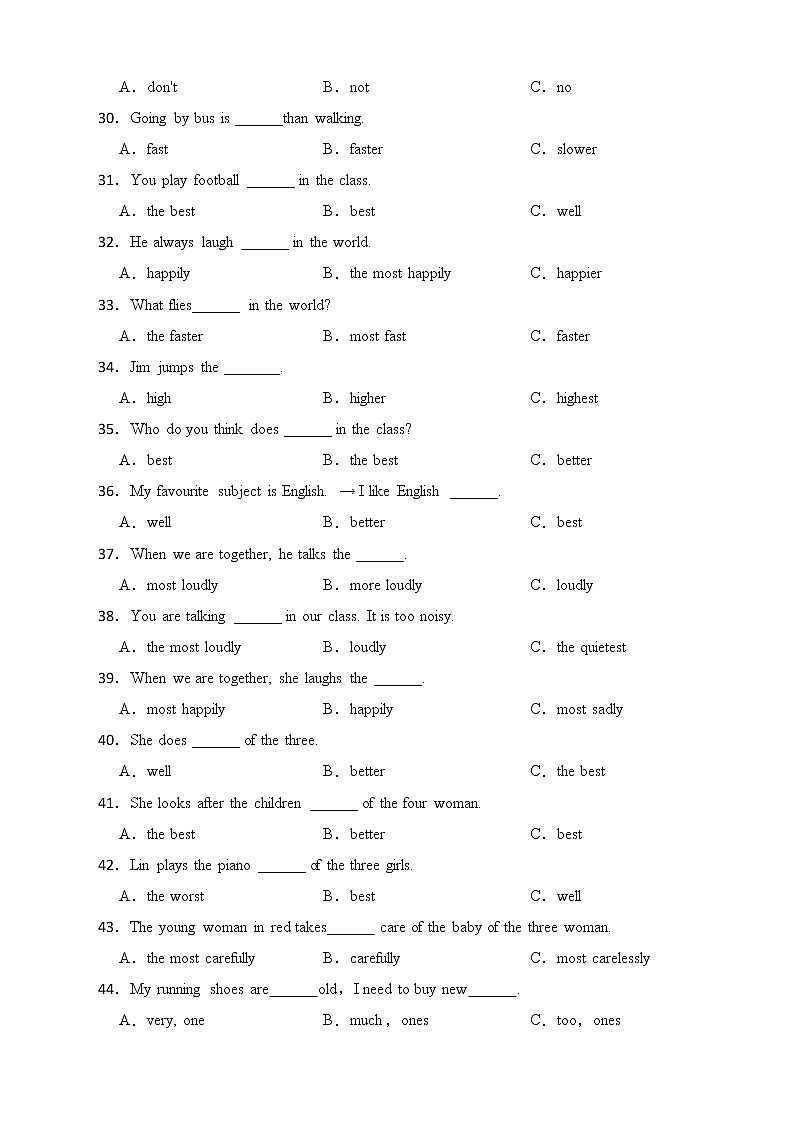 备考2022年小升初英语专题复习（语法专练）：副词03