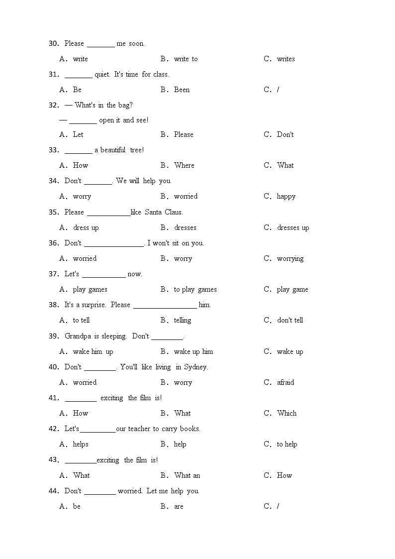 备考2022年小升初英语专题复习（语法专练）：祈使句和感叹句03