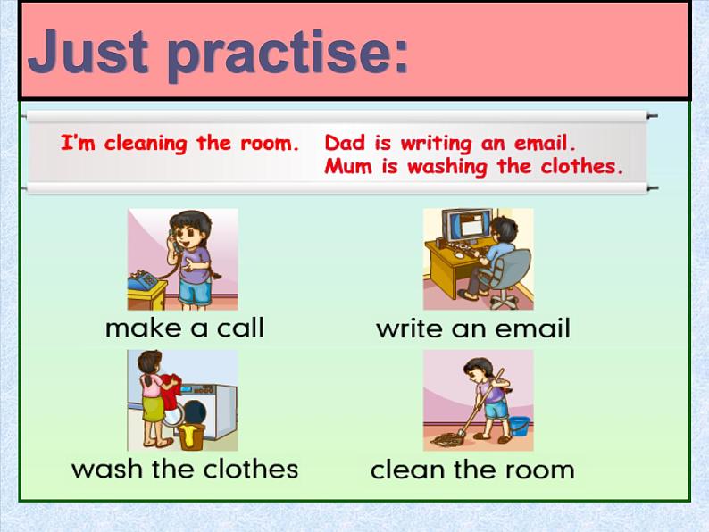 人教精通版小学英语五下 Unit5 I 'm cleaning my room.(Lesson26) 课件第7页