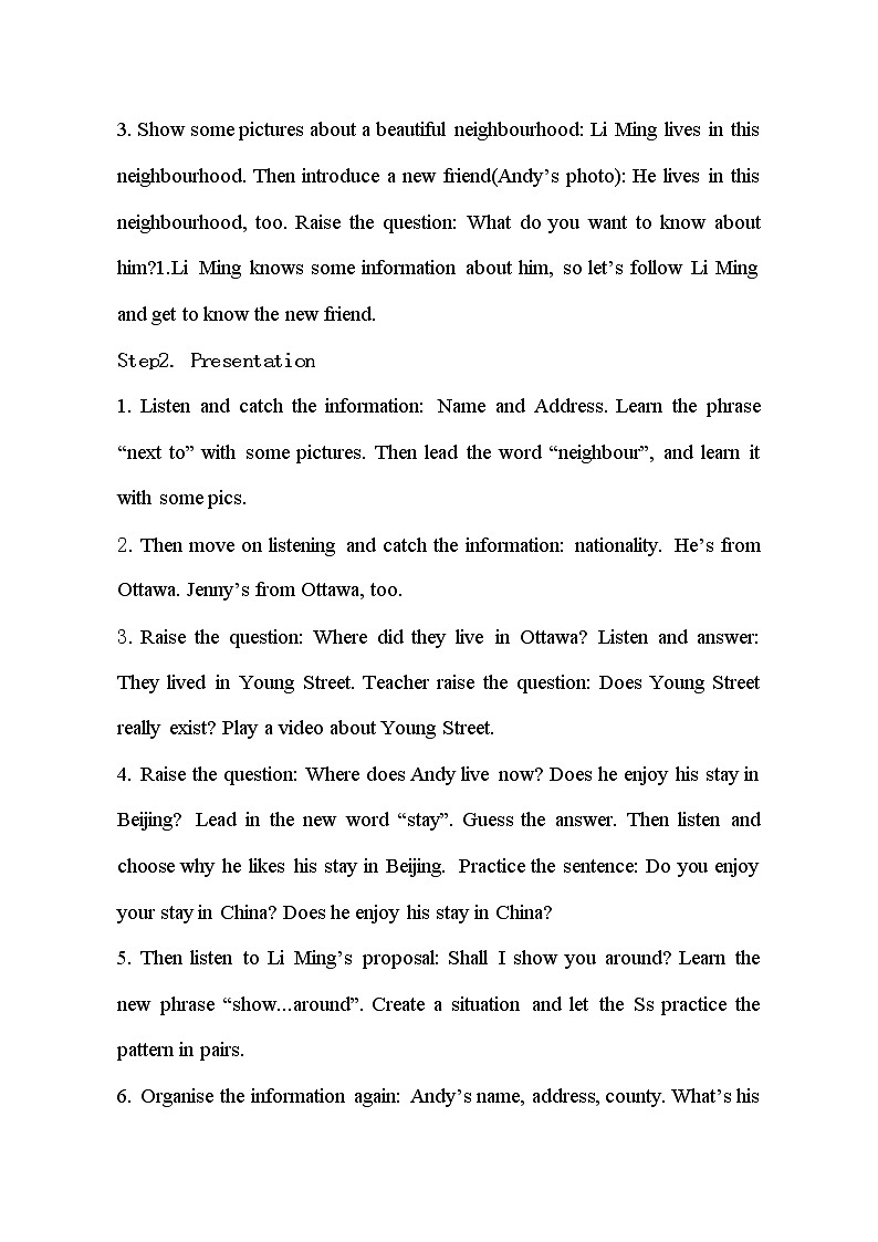 鲁科版（五四制）小学英语五下 4.1 He lives next to me. 教案第2页