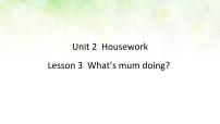 小学英语鲁科版 (五四制)四年级下册Unit 2 HouseworkLesson 3 What's mum doing?背景图ppt课件