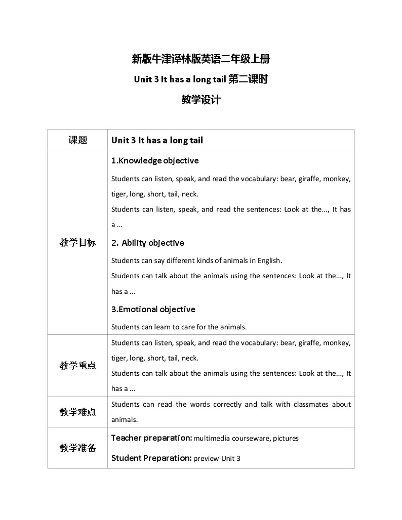 Unit 3 It has a short tail Period 2课件+教案+同步练习01
