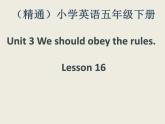 人教精通版小學(xué)英語五下 Unit3 We should obey the rules.(Lesson16) 課件
