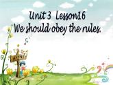 人教精通版小學(xué)英語五下 Unit3 We should obey the rules.(Lesson16) 課件