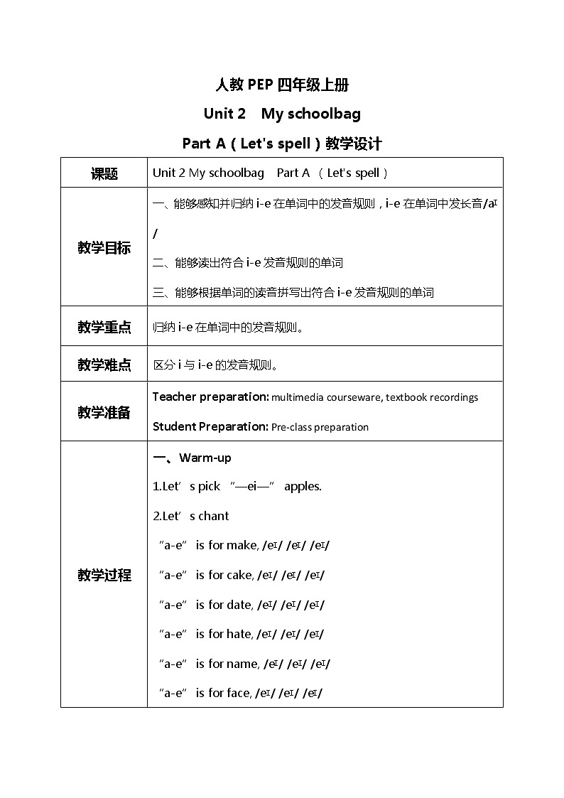 人教版PEP四年级上册Unit 2 My schoolbag Part A（Let's spell）课件PPT01