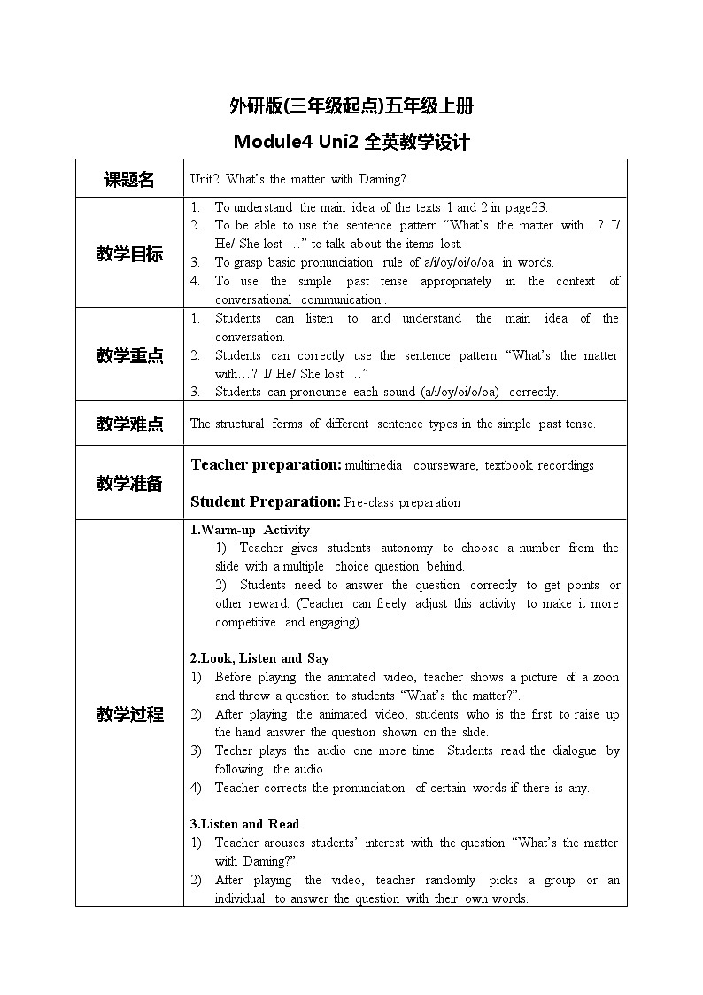 Module4 Unit2《What's the matter with Daming》课件+教案01