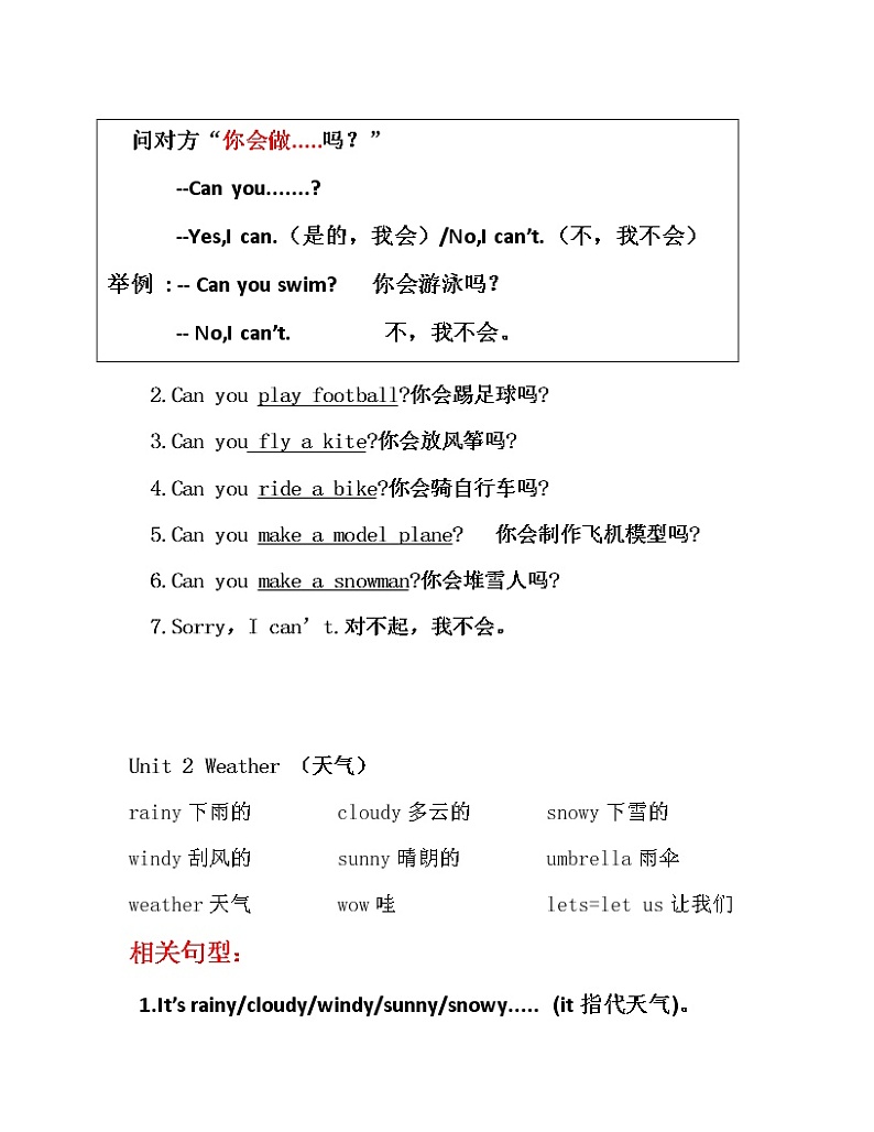 人教版新起点英语二年级下册知识点归纳02