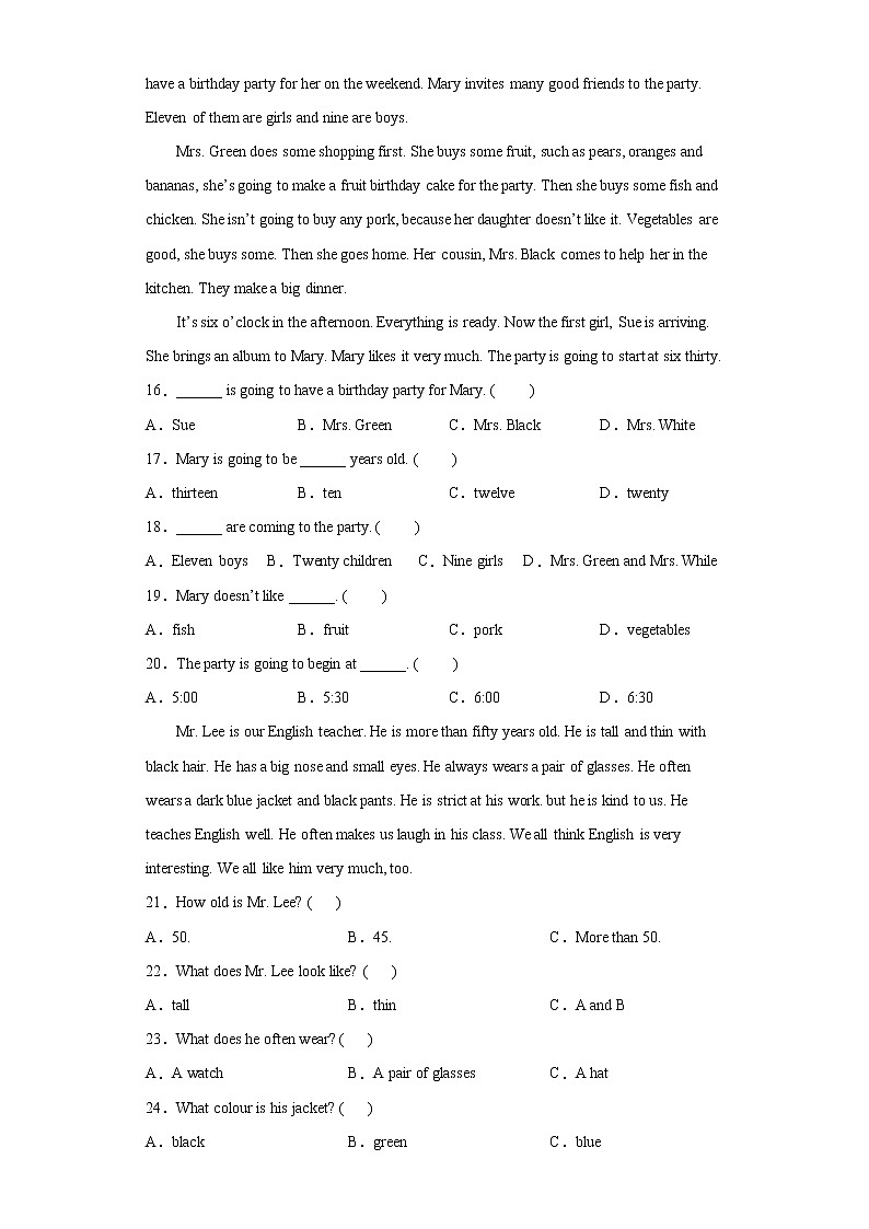 阅读理解强化训练（试题）通用版英语六年级下册第3页