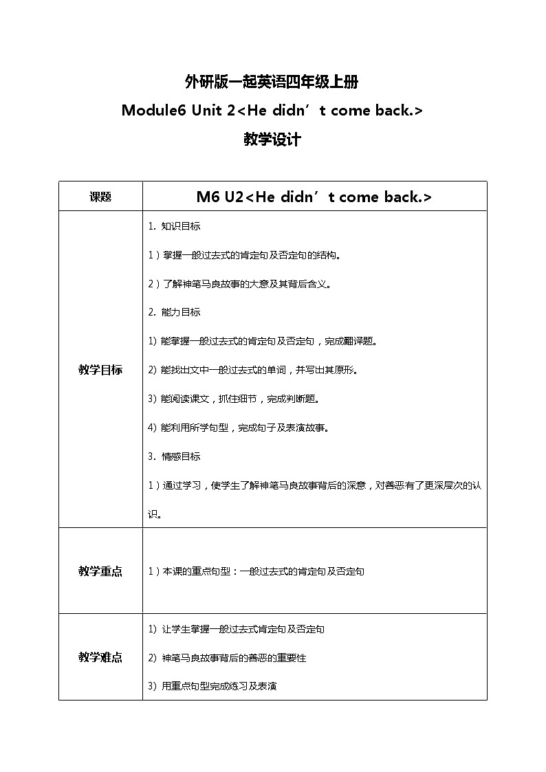 Unit2 He didn't come back 课件PPT+教案01