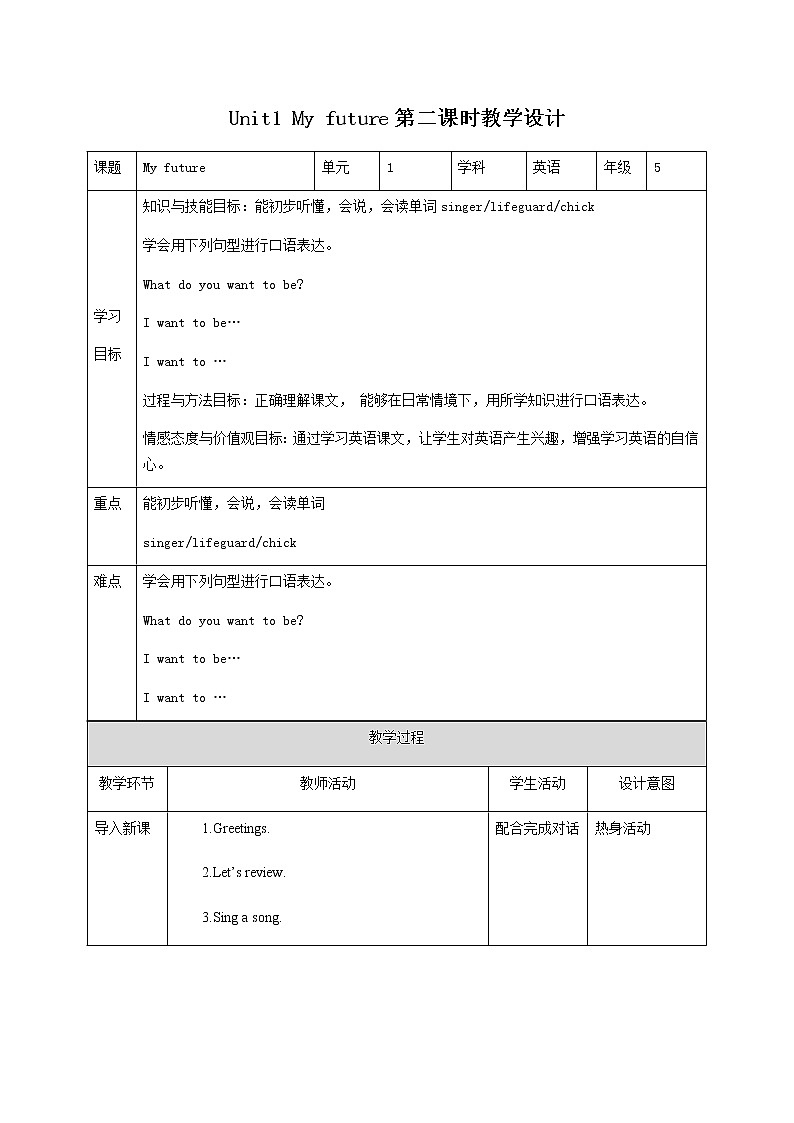 Unit1 My future第二课时教学设计 PPT課件第1页