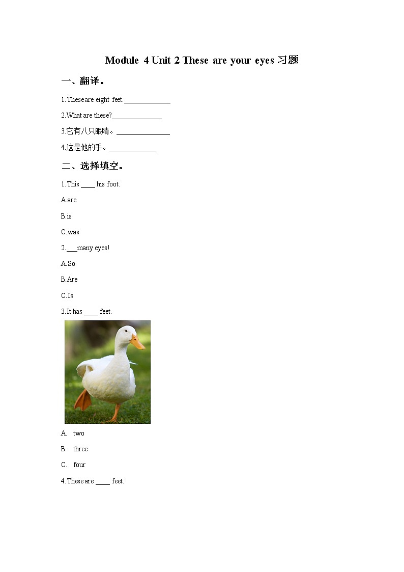 小学英语 Module 4 Unit 2 These are your eyes 习题1第1页