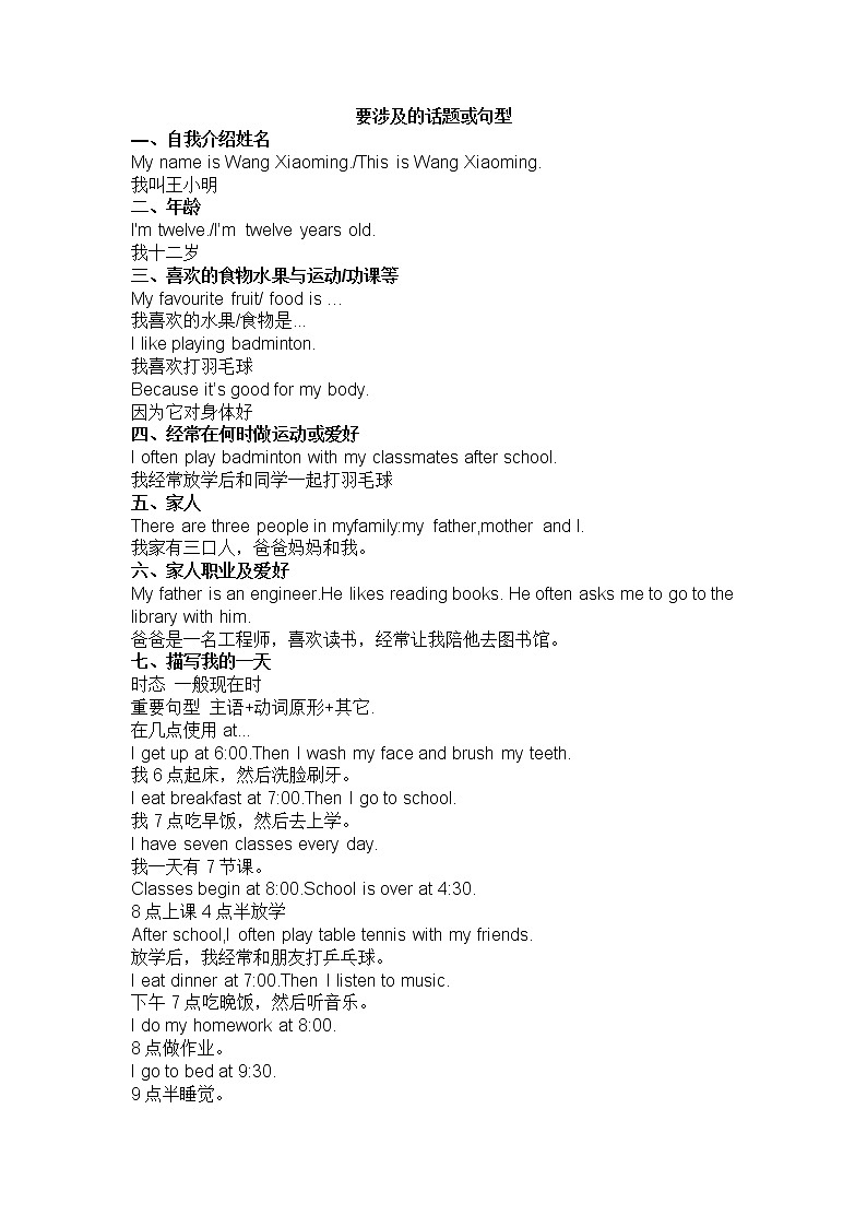 小学英语作文万能句型+范文第1页