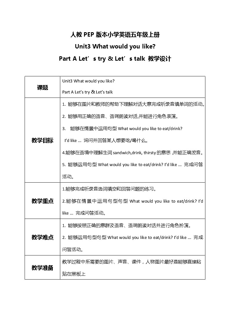 Unit3 Part A Let's try&Let's talk 课件+教案01