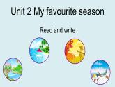 人教PEP五年级下册Unit 2 My favourite season Part B read and write课件带同步绘本和云朵字体板书