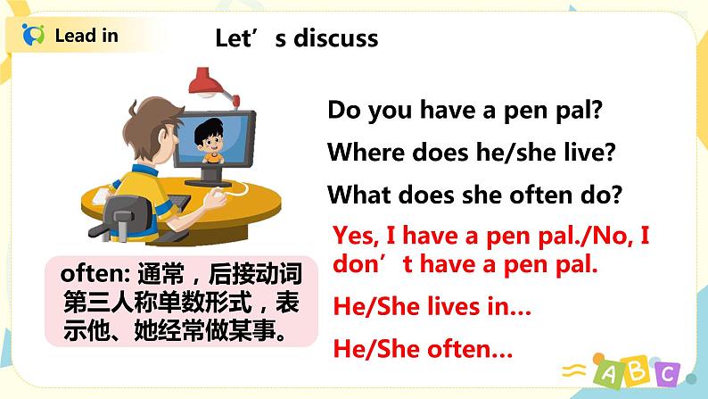 人教版PEP六上《Unit 4 I have a pen pal Part B（Let's learn）》课件+教学设计+素材05