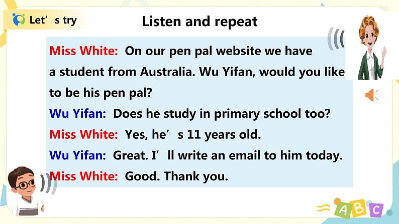 人教版PEP六上《Unit 4 I have a pen pal Part B（Let's talk）》课件+教学设计+素材07