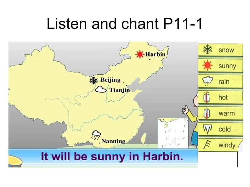 外研版(一起)小学英语六年级下册《Module 2Unit 2 It will rain in Beijing.》PPT课件03