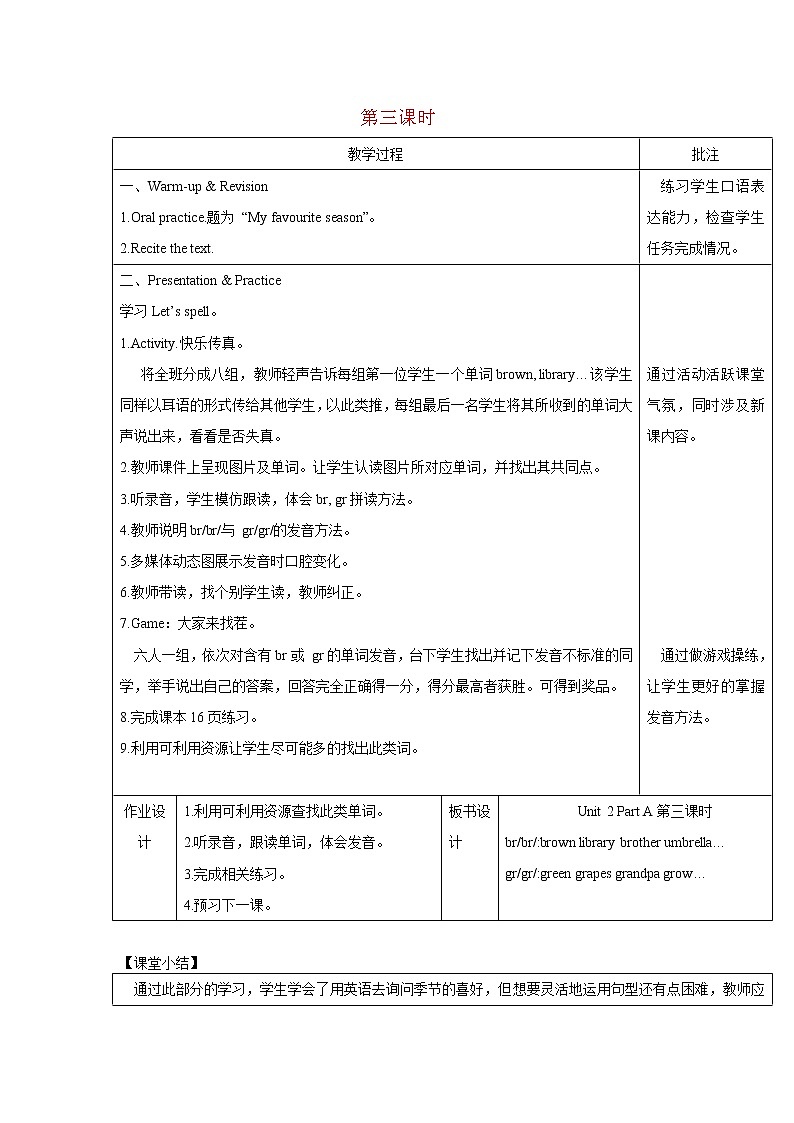 人教版（PEP）五年级英语下册Unit2MyfavouriteseasonPartA第3课时教案01