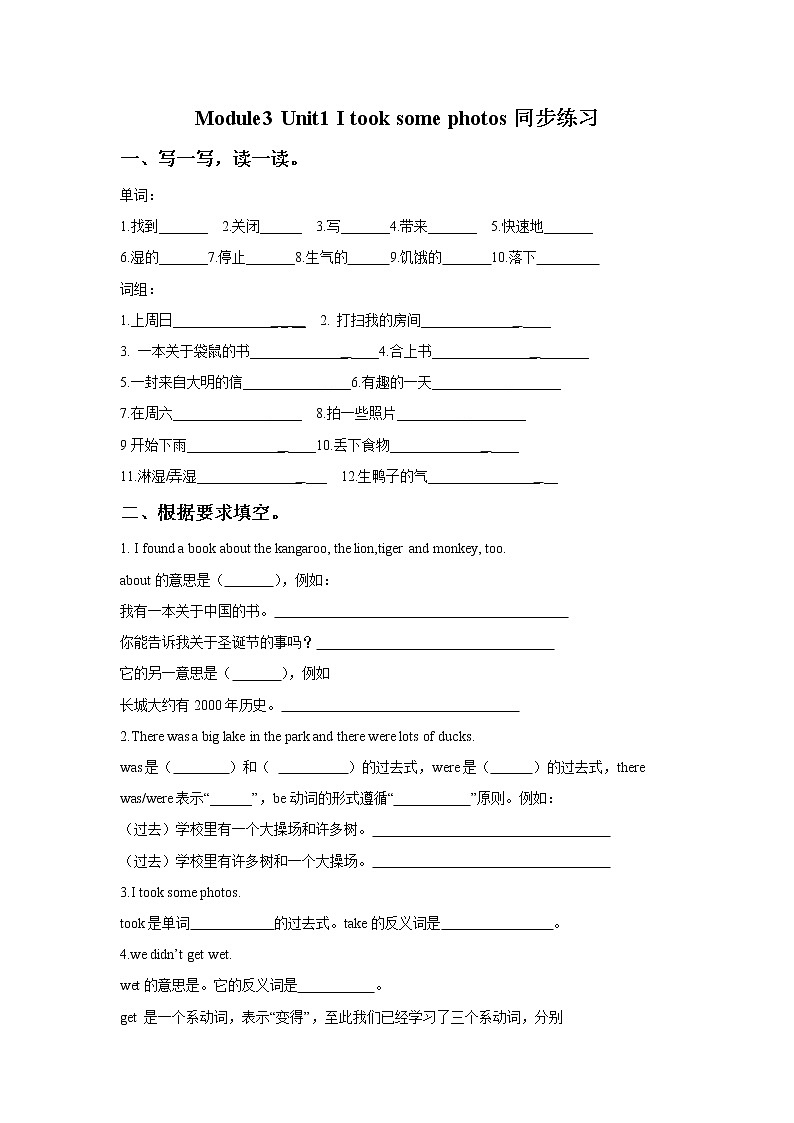 外研版小学英语（一年级起点）六年级下册Module 3 Unit 1 I took some photos同步练习201