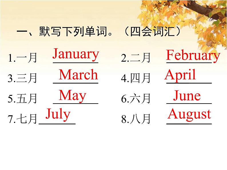 人教版（PEP）五年级英语下册Unit3 Myschoolcalendar知识梳理习题课件02