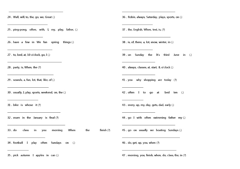 人教PEP版五年级下册期末阶段复习专项-连词成句题（参考答案）02