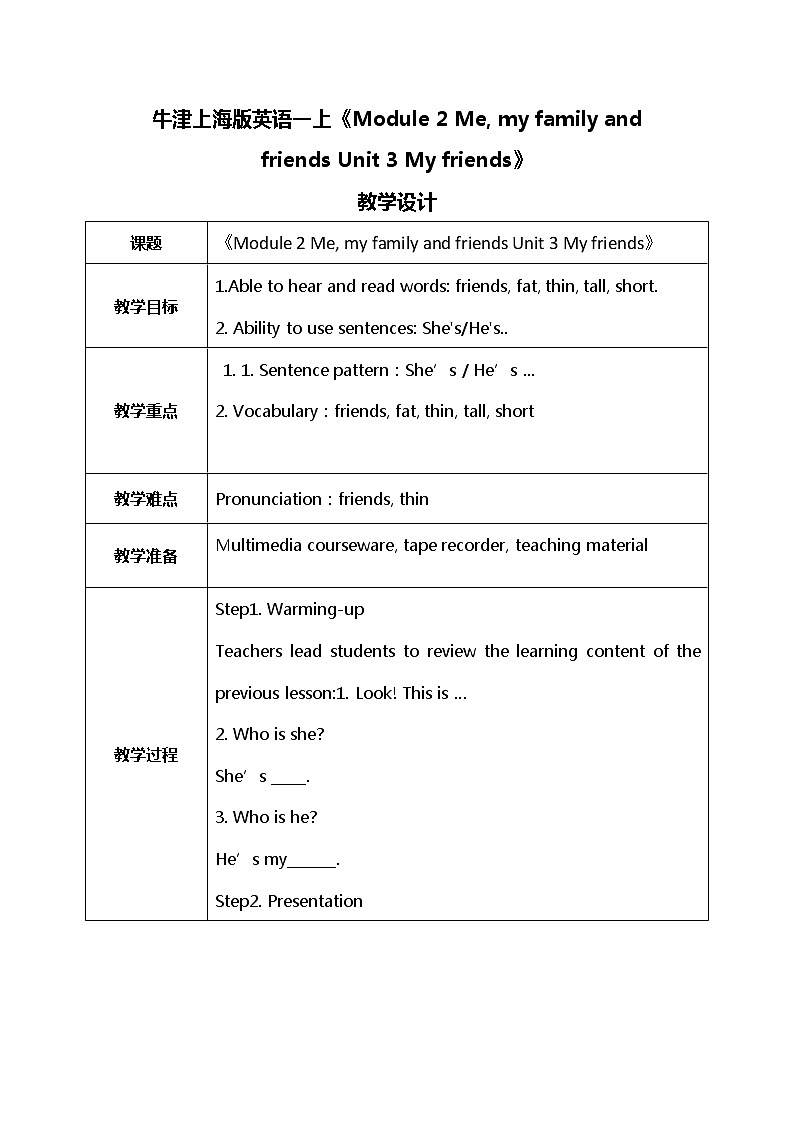 Module 2 Unit 3 My friends 课件PPT+教案01