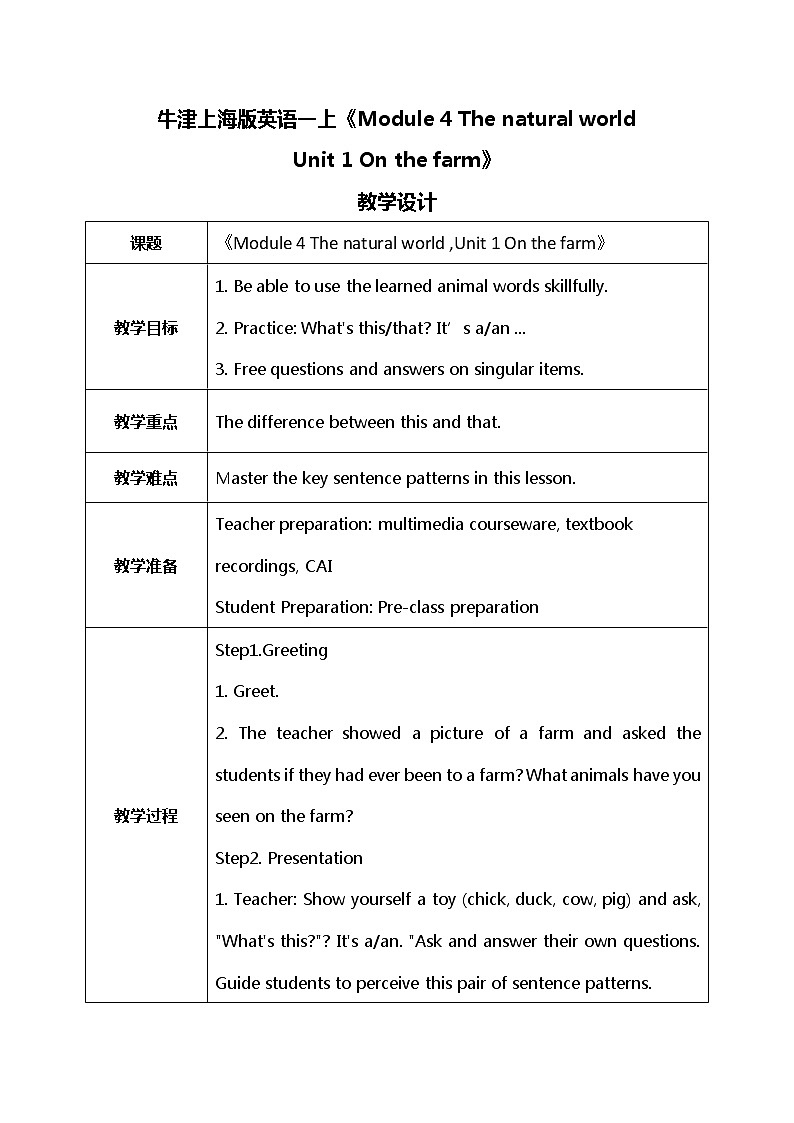 Module 4,Unit 1 On the farm课件PPT+教案01
