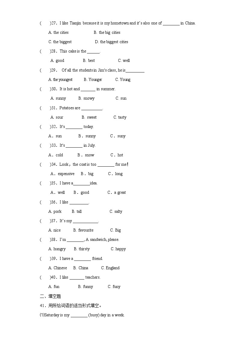 小升初英语知识专项训练（基础知识）-7.形容词通用版附答案解析第3页