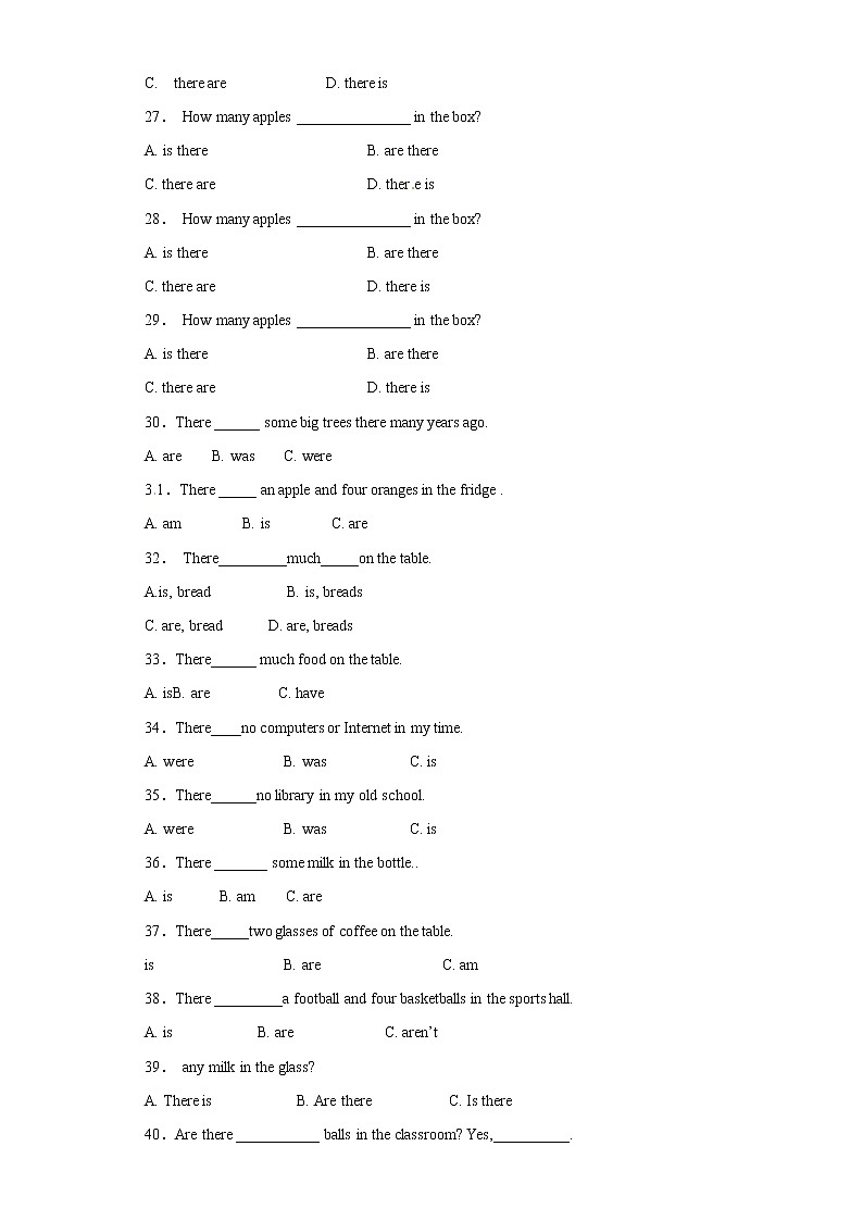 小升初英语知识专项训练（时态与句法）-15.there be 结构通用版附答案解析第3页