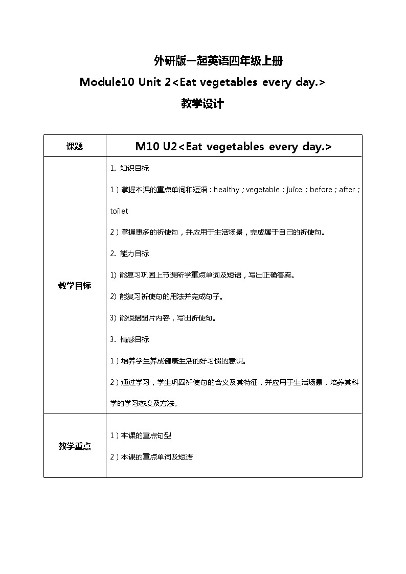 Unit2 Eat vegetables every day.教案第1页