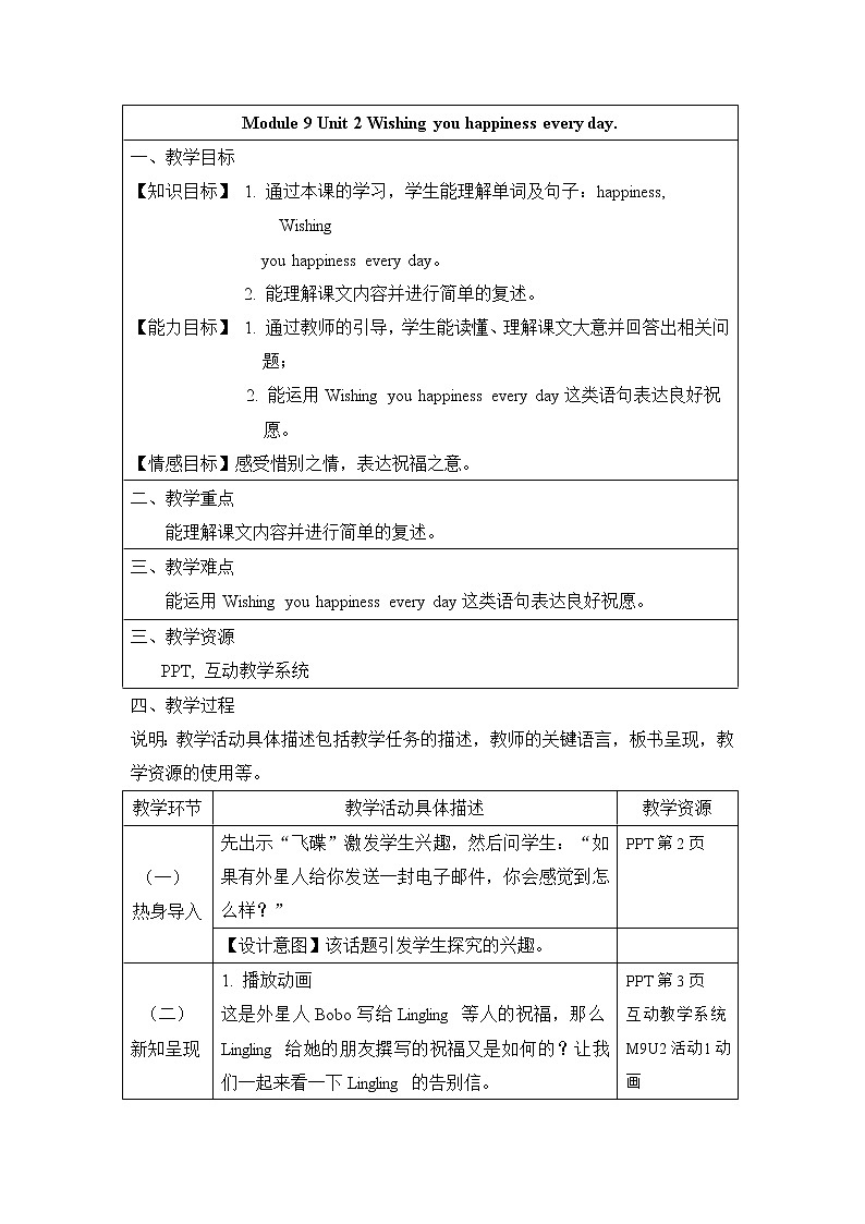 六年级英语下册教案-Module 9 Unit 2 Wishing you happiness every day.（2）-外研版01