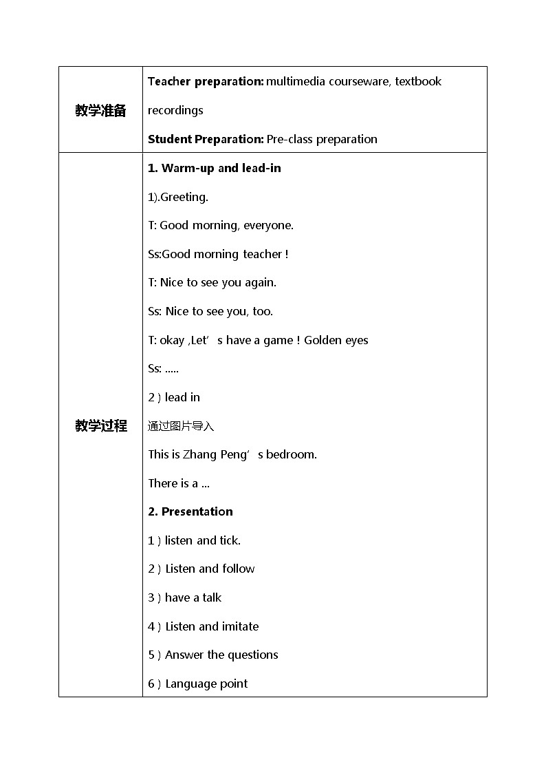 Unit5《there is a big bed》第四课时PBLet 's try~Let 's talk教学设计第2页