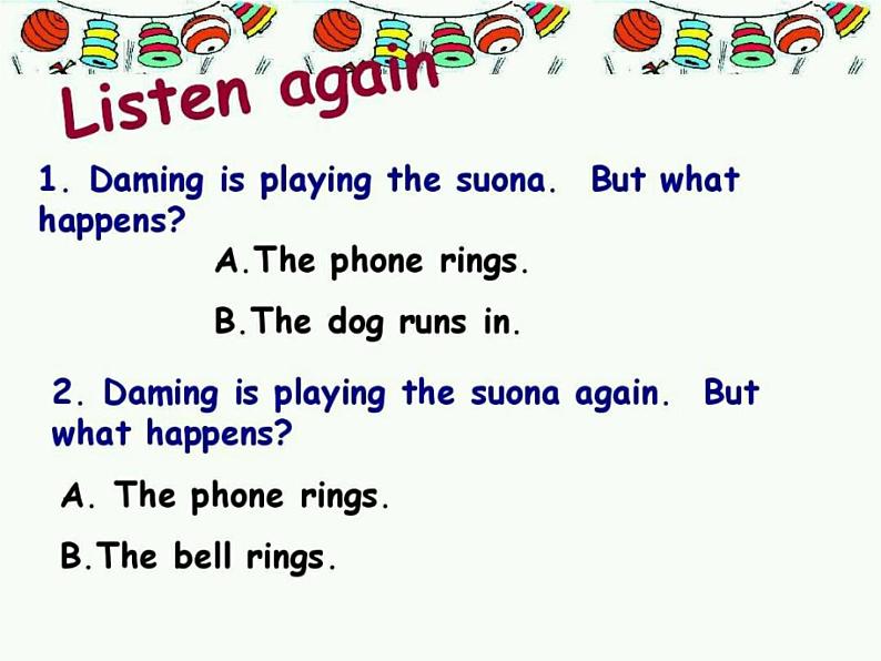 外研社三年级起点 六年级下册 Module 5Unit 1 He is playing the suona, but the phone rings.课件PPT第6页