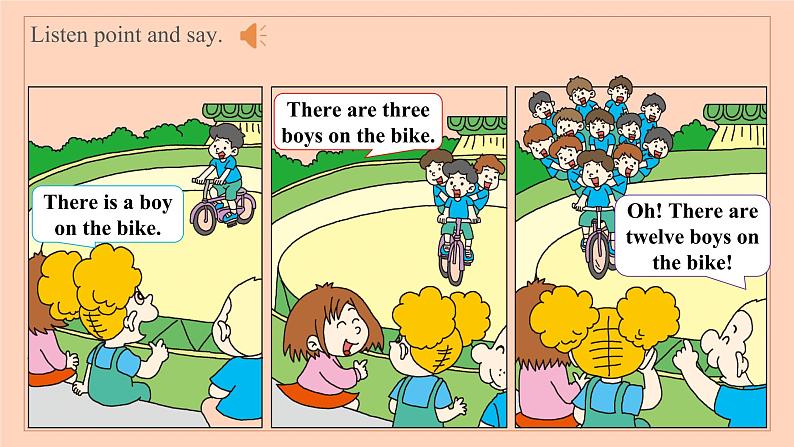 外研版四年级上册英语Module7 Unit2 There are twelve boys on the bikes. 课件06