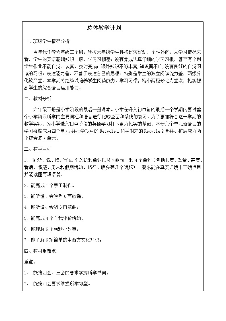 人教版小学英语六年级下册教案03