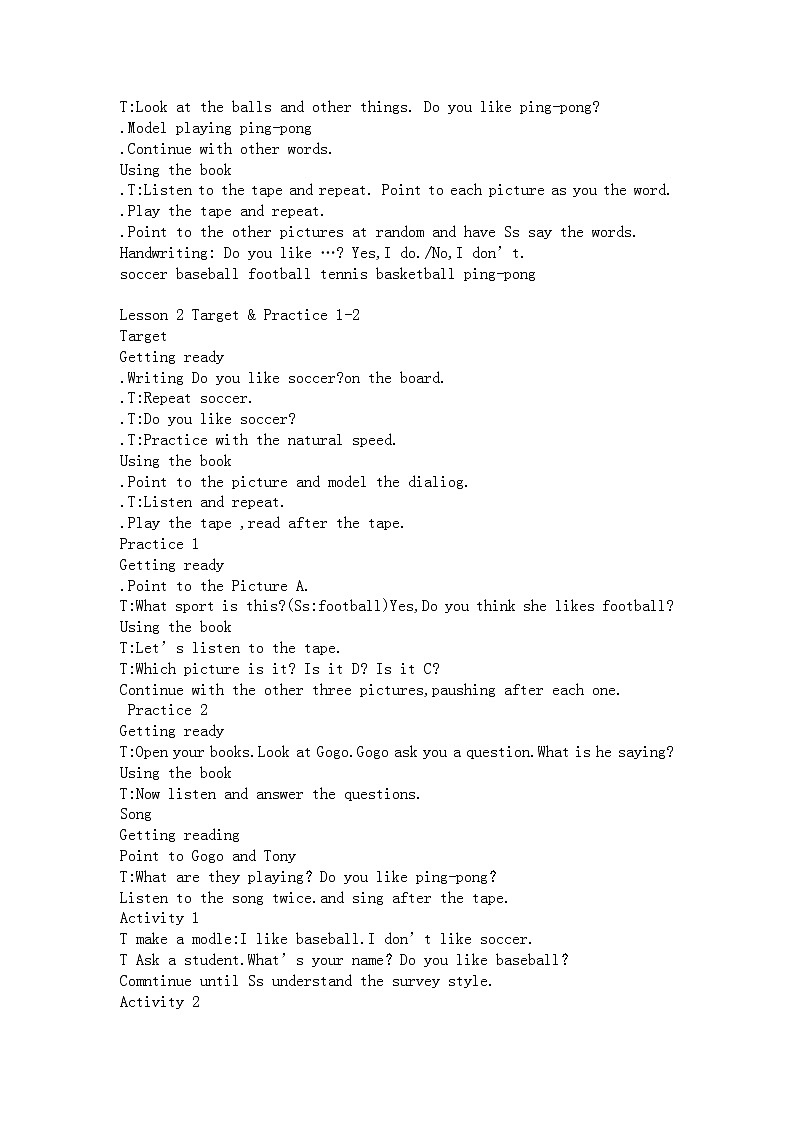 广东版开心英语三上Unit 8《Sport》教案02