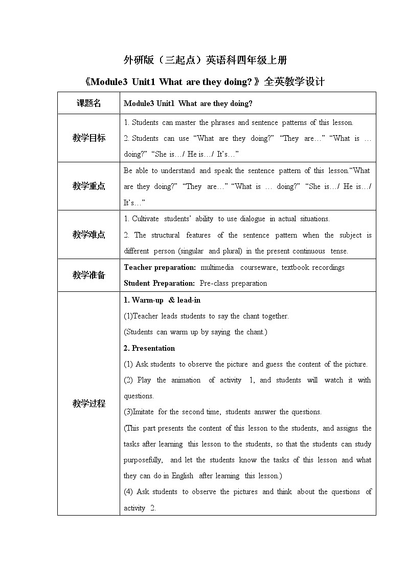 Module3 Unit2 What's the elephant doing？课件PPT+教案01