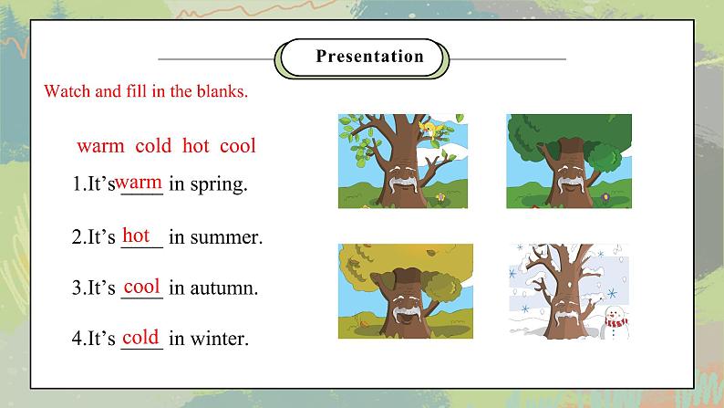 鲁科版五四制四上英语《Seasons》Unit 4 Lesson 2 It's warm in spring.课件+教案08