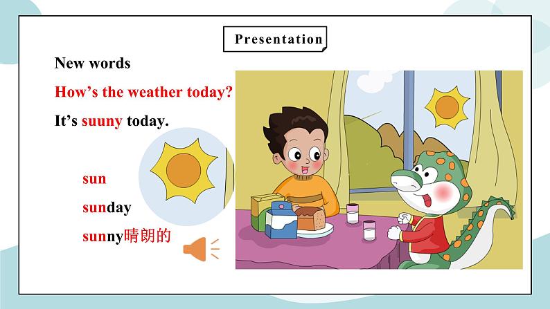 鲁科版五四制四上英语《Weather》Unit 5 Lesson 1 It 's sunny课件第7页