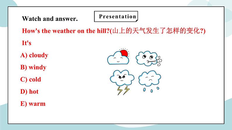 鲁科版五四制四上英语《Weather》Unit 5 Lesson 1 It 's sunny课件第8页