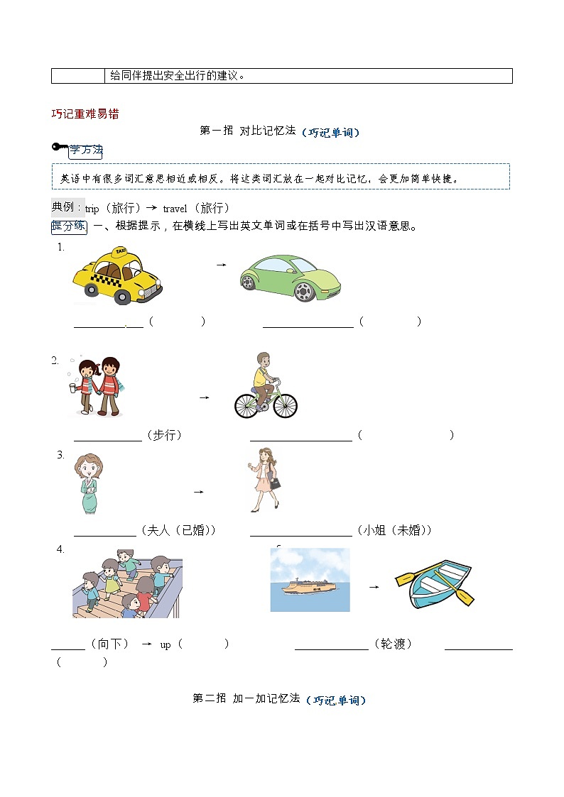 人教PEP版六年级上册英语 Unit 2 Ways to go to school 单元必背知识+重难点讲义（含答案）单元必背知识+重难点讲义（含答案）02