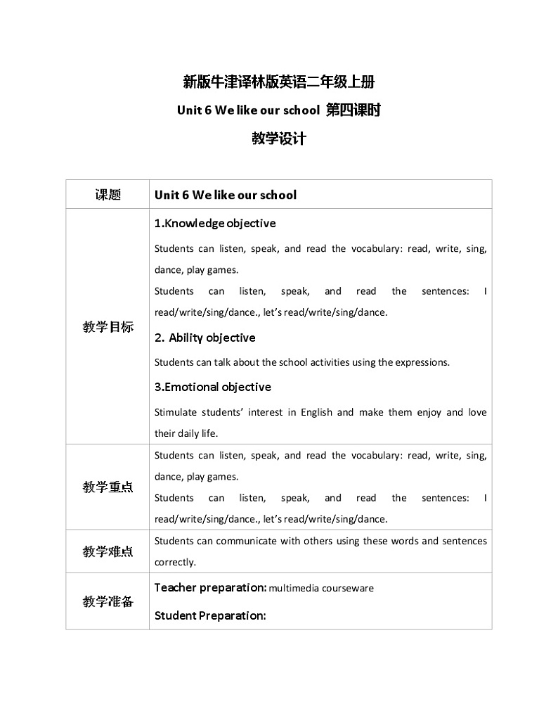 Unit 6 We like our school Period 4课件+教案+同步练习01