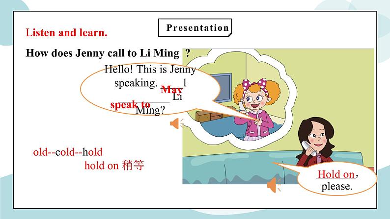 鲁科版五四制四上英语《Communicatons》Unit 7 Lesson 1 This is Jenny speaking.课件+教案07