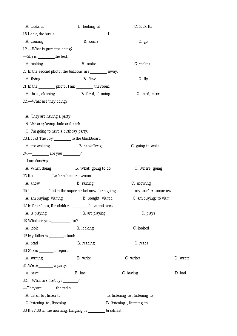 小升初英语专项训练——现在进行时（卷尾含答案）第2页