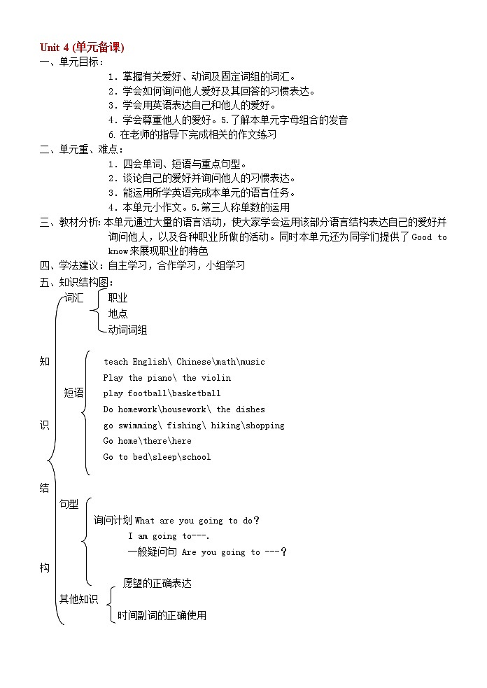 pep人教版六年级英语上册Unit4-unit6 导学案（含recycle2+单元复习导学案）01