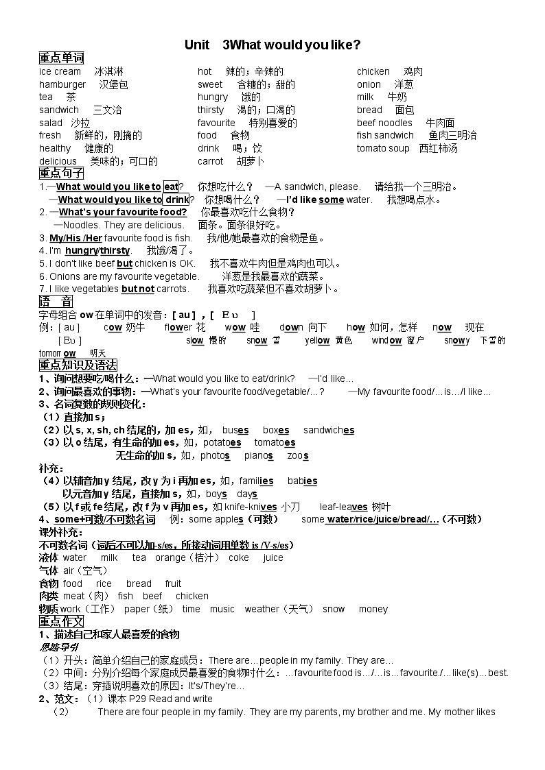 新人教版PEP五年级英语上册各单元知识点复习总结03